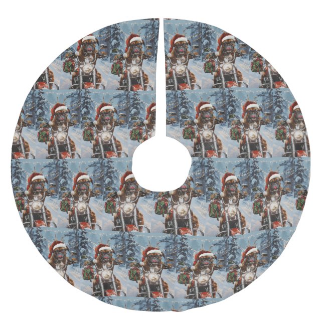 Boxer Dog Riding Motorcycle Christmas  Brushed Polyester Tree Skirt (Front)