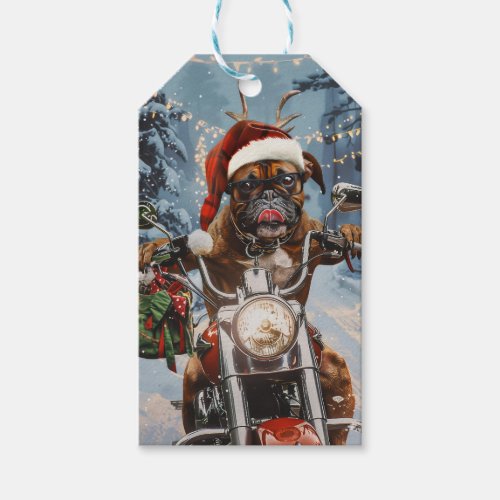 Boxer Dog Riding Motorcycle Christmas  Gift Tags