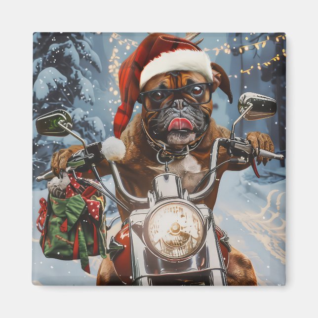 Boxer Dog Riding Motorcycle Christmas  Magnet (Front)