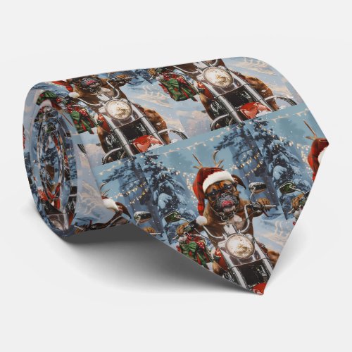 Boxer Dog Riding Motorcycle Christmas  Neck Tie