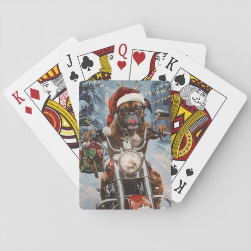 Boxer Dog Riding Motorcycle Christmas  Poker Cards