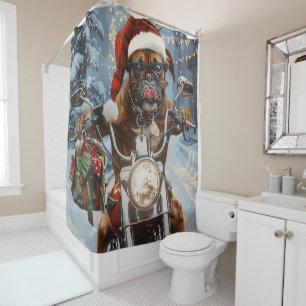 Boxer Dog Riding Motorcycle Christmas Shower Curtain