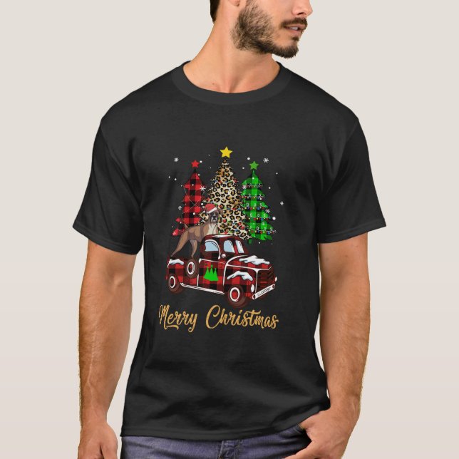 Boxer Dog Riding Red Truck Christmas Decor Pajama  T-Shirt (Front)