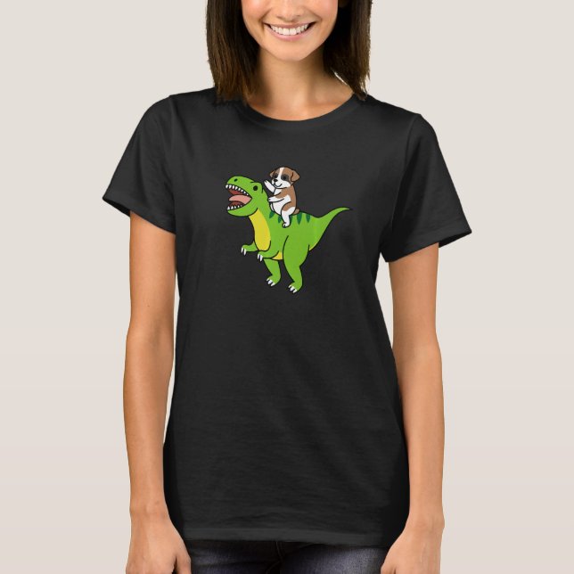 Boxer Dog Riding Rex Dinosaur Dog   T-Shirt (Front)