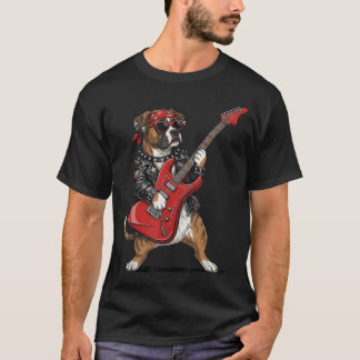 Boxer Dog Rock And Roll Playing Electric Guitar T-Shirt