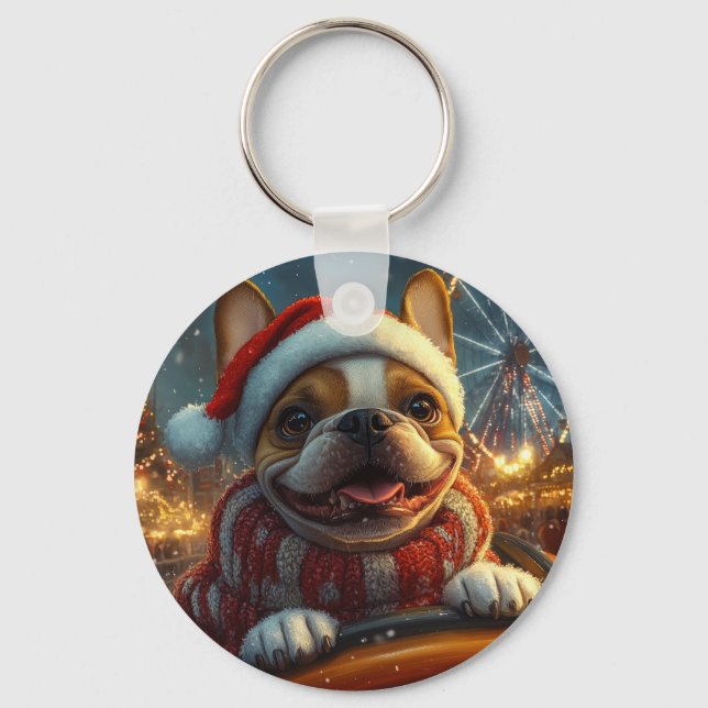 Boxer Dog Roller Coaster Christmas Keychain (Front)