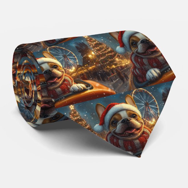 Boxer Dog Roller Coaster Christmas Neck Tie (Rolled)