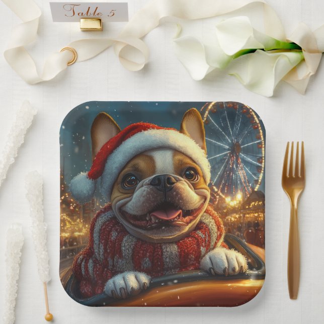 Boxer Dog Roller Coaster Christmas Paper Plates (Wedding)