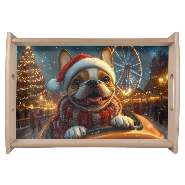Boxer Dog Roller Coaster Christmas Serving Tray (Front)