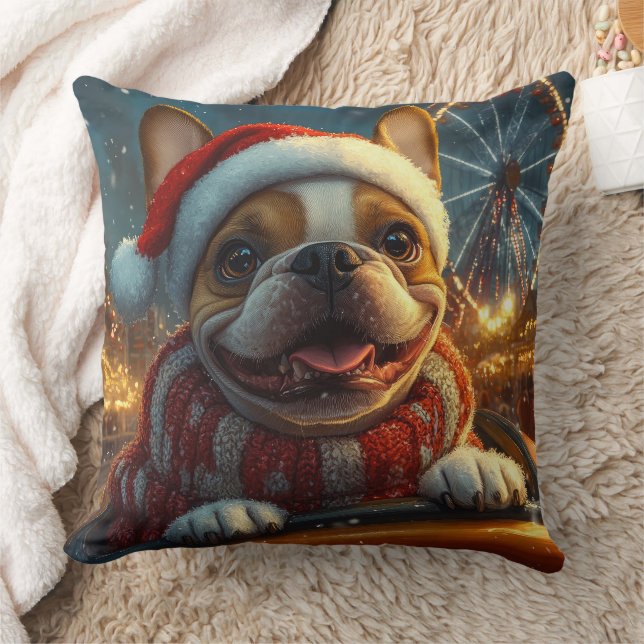 Boxer Dog Roller Coaster Christmas Throw Pillow (Blanket)