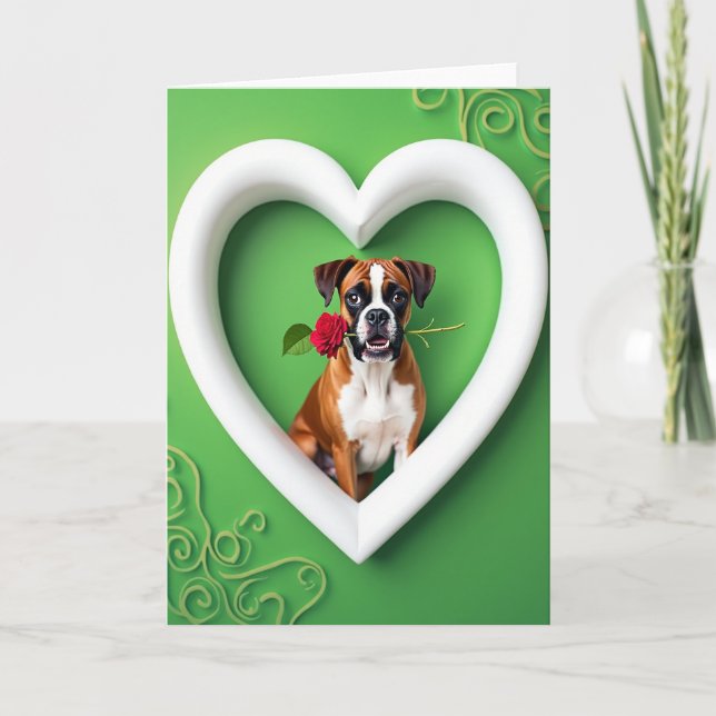 Boxer Dog Rose Heart Gift Card (Front)