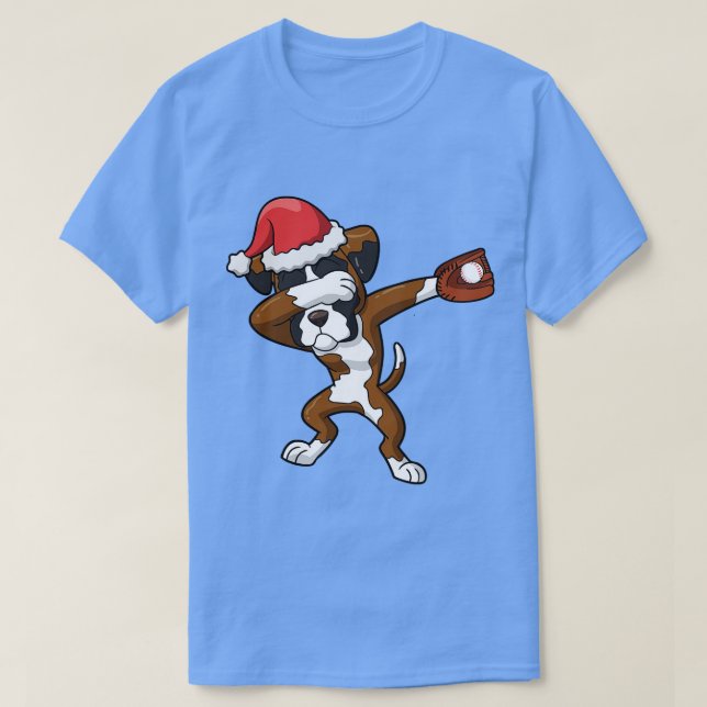 Boxer Dog Santa Claus Baseball T-Shirt (Design Front)