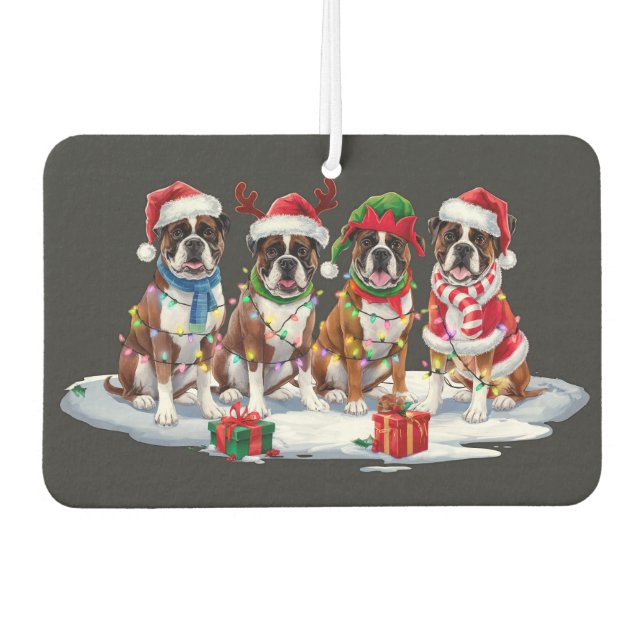 Boxer dog Santa hat antlers elf Christmas lights  Air Freshener (Front)