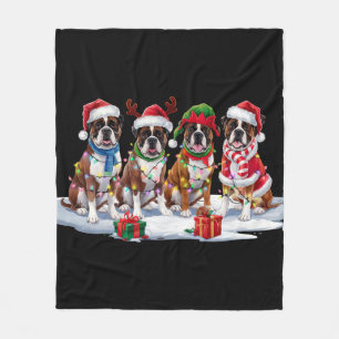 Boxer dog Santa hat antlers elf Christmas lights Fleece Blanket