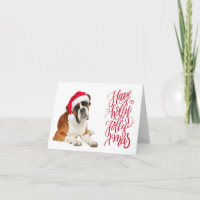 Boxer Dog Santa Hat Have Holly Jolly Xmas  Card