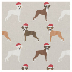 Boxer dog santa paws christmas tan fabric