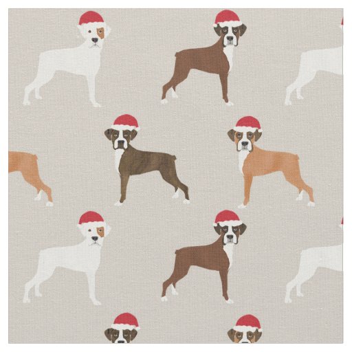 Boxer dog santa paws christmas tan fabric