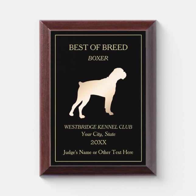 Boxer Dog Show Award Plaque (Vertical)