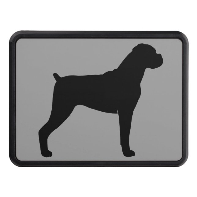Boxer Dog Silhouette Black and Grey Hitch Cover (Front)