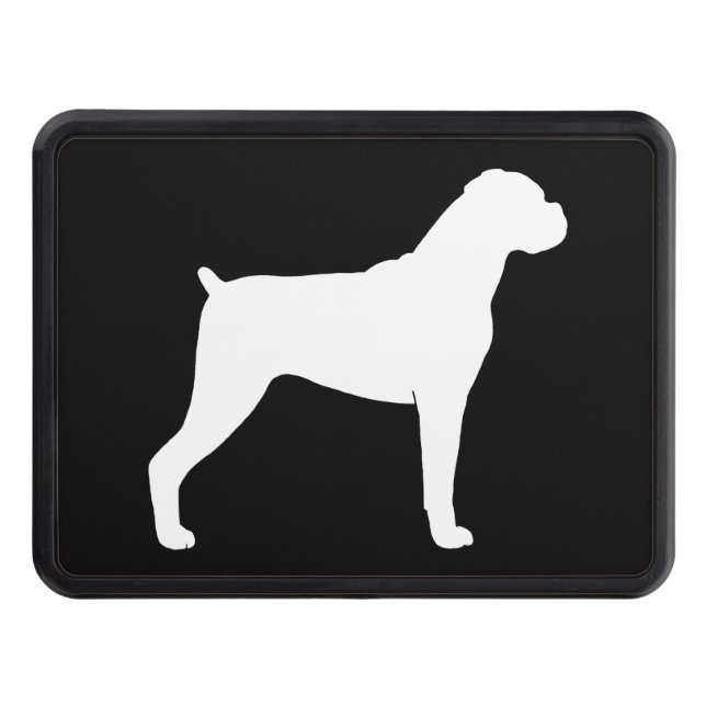 Boxer Dog Silhouette Black and White Tow Hitch Cover (Front)