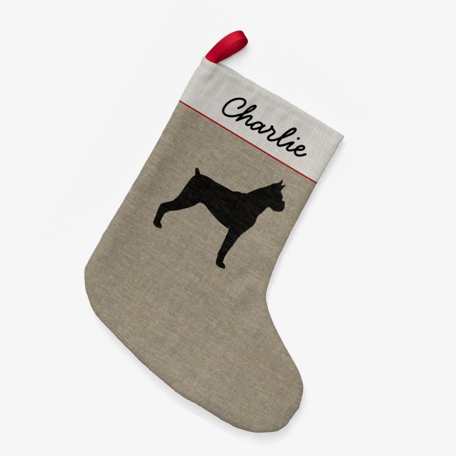 Boxer Dog Silhouette Personalized Holiday Xmas Small Christmas Stocking (Front (Hanging))