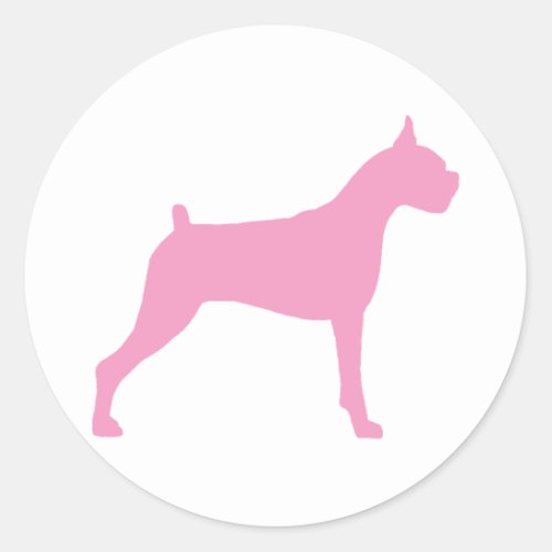 Boxer Dog Silhouette pink Classic Round Sticker