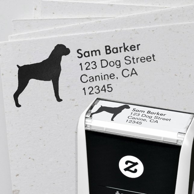 Boxer Dog Silhouette Return Address - Natural Ears Self-inking Stamp (Creator Uploaded)