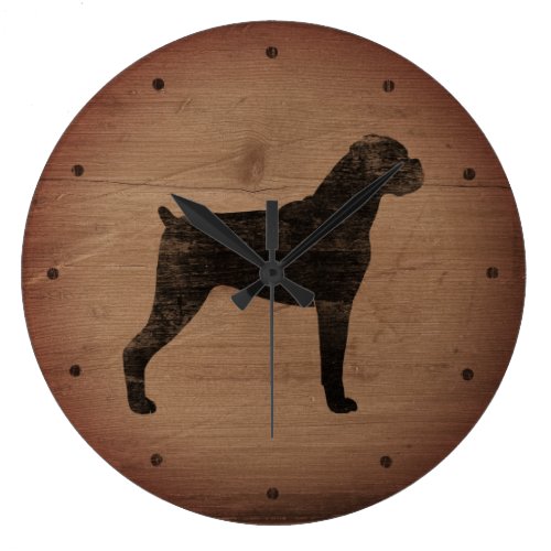 Boxer Dog Silhouette Rustic Style Large Clock