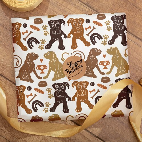 Boxer dog silhouette seamless pattern  wrapping paper