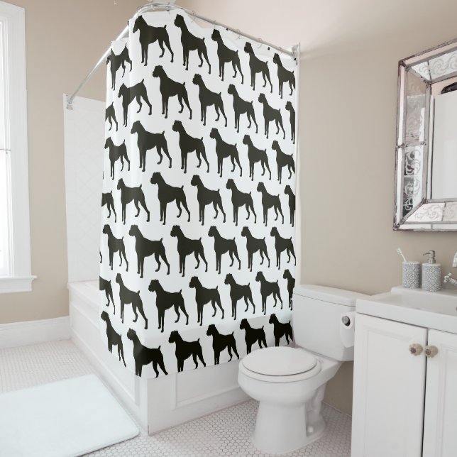 Boxer Dog Silhouette Shower Curtain (In Situ)