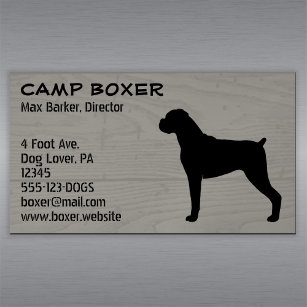 Boxer Dog Silhouette with Natural Ears Faux Wood Business Card Magnet