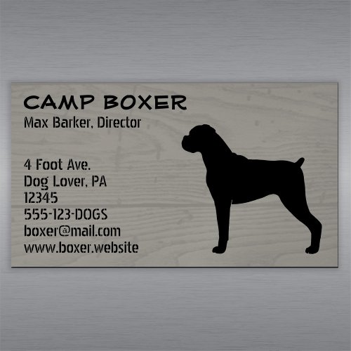 Boxer Dog Silhouette with Natural Ears Faux Wood Business Card Magnet