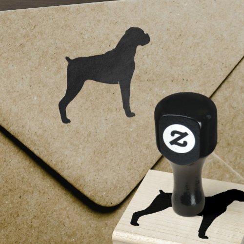 Boxer Dog Silhouette with Natural Ears Rubber Stamp