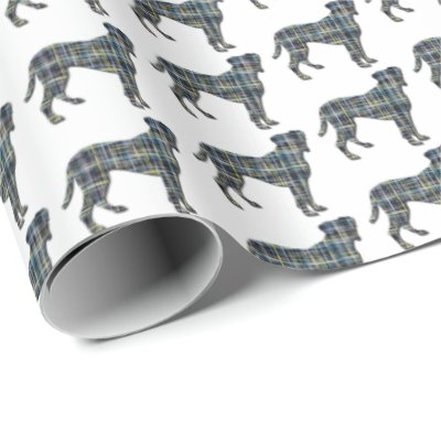 Boxer Dog Silhouette Y&amp;B Grid White Wrapping Paper
