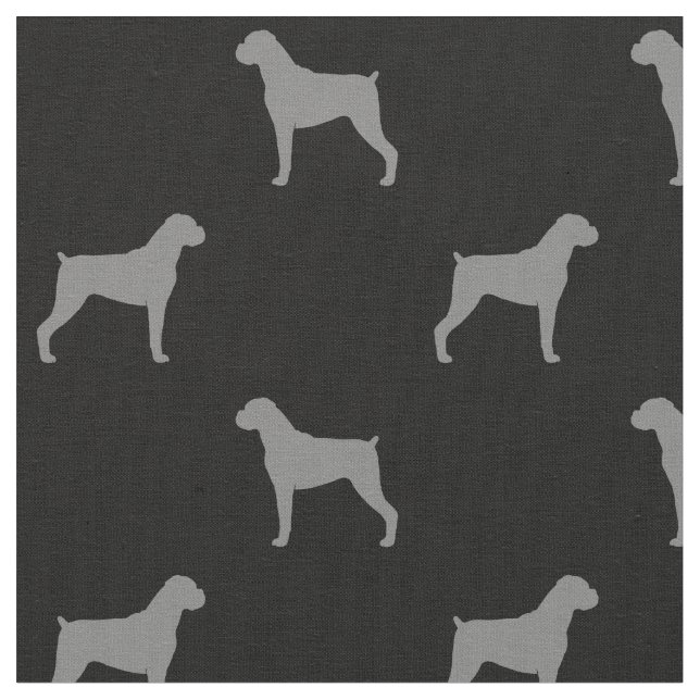 Boxer Dog Silhouettes Black and Grey Patterned Fabric (Close Up)