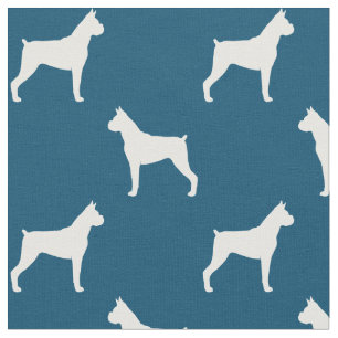 Boxer Dog Silhouettes Blue and White Patterned Fabric