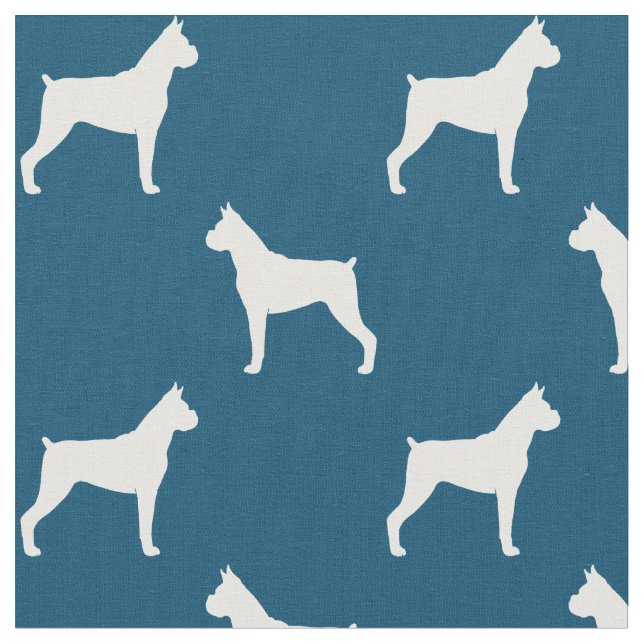 Boxer Dog Silhouettes Blue and White Patterned Fabric (Close Up)