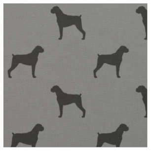 Boxer Dog Silhouettes Grey and Black Patterned Fabric