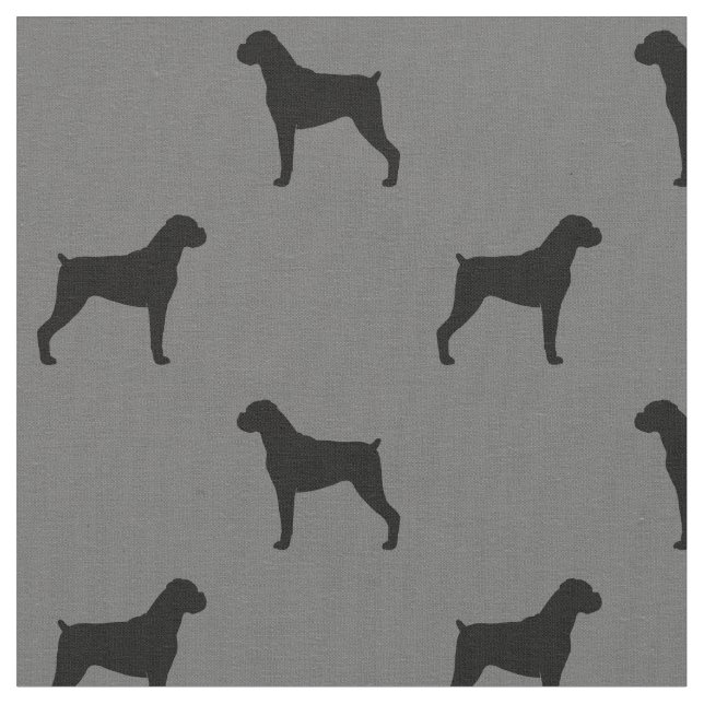 Boxer Dog Silhouettes Grey and Black Patterned Fabric (Close Up)