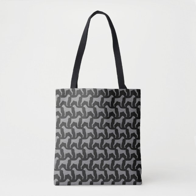 Boxer Dog Silhouettes Patterned Grey and Black Tote Bag (Front)