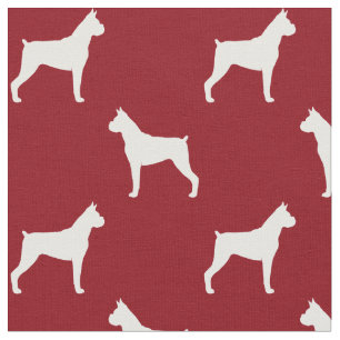 Boxer Dog Silhouettes Red and White Patterned Fabric