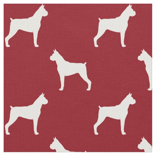 Boxer Dog Silhouettes Red and White Patterned Fabric