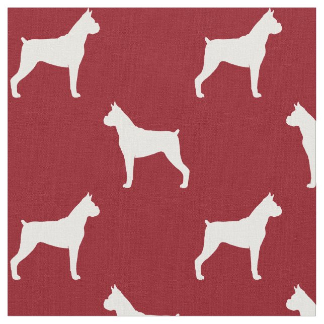 Boxer Dog Silhouettes Red and White Patterned Fabric (Close Up)