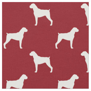 Boxer Dog Silhouettes Red and White Patterned Fabric