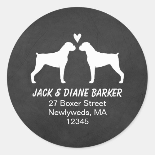 Boxer Dog Silhouettes Return Address Classic Round Sticker