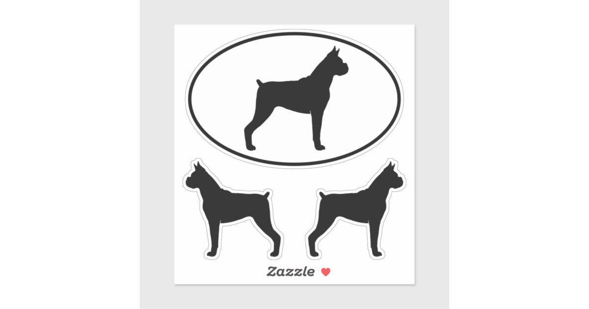 Boxer Dog Silhouettes Vinyl Sticker Set Zazzle Com