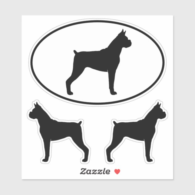 Boxer Dog Silhouettes Vinyl Sticker Set (Sheet)