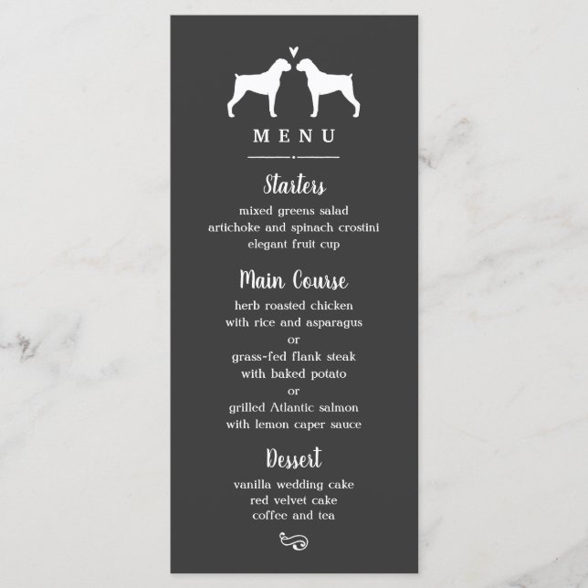 Boxer Dog Silhouettes Wedding Dinner Menu (Front)