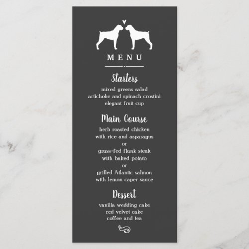 Boxer Dog Silhouettes Wedding Dinner Menu