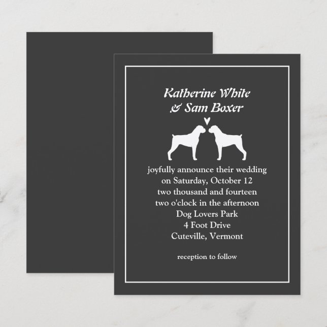 Boxer Dog Silhouettes Wedding Invitation (Front/Back)